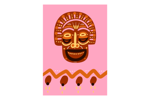 African Mask on Ethnic Poster. Decorative