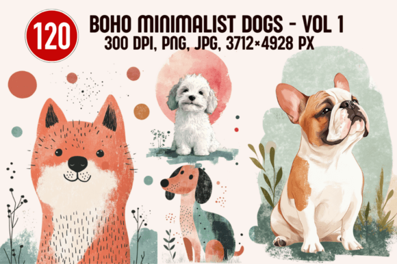 Boho Minimalist Dogs – Vol 1: A Stylish Collection for Creative Projects