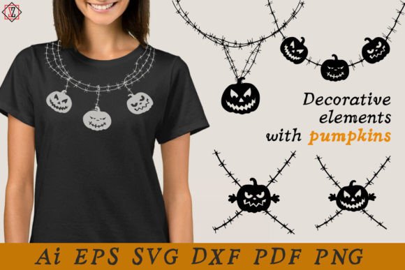 Decorative Elements with Pumpkins for Halloween and More