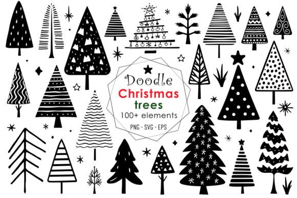 Doodle Christmas Trees Clipart PNG Set: A Festive Resource for Creative Projects