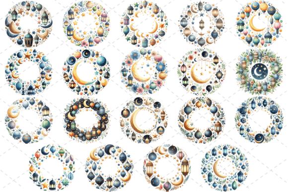 EidAura Watercolor Wreath Clipart Bundle: Elevate Your Eid Celebrations with Artistic Elegance