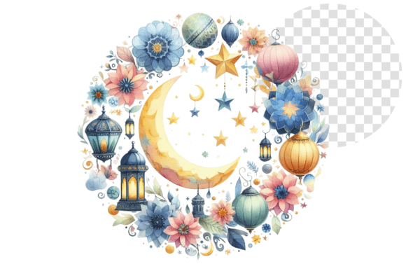 EidAura Watercolor Wreath Clipart: Elevate Your Eid Celebrations with Artistic Elegance