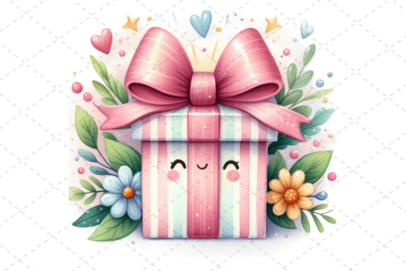 Gift Box Watercolor Clipart with Ribbons