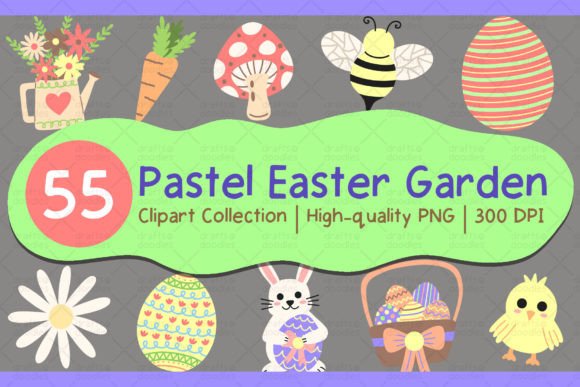Pastel Spring Easter Garden Clipart Set