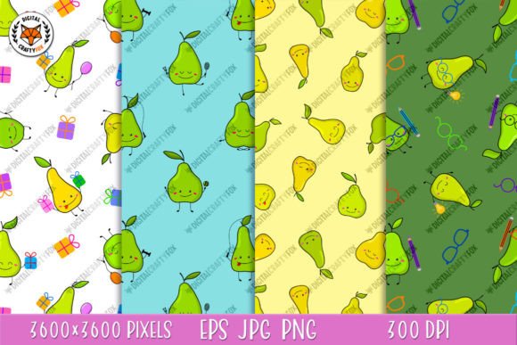 Pear Seamless Patterns, Kawaii Pattern: A Unique Digital Design Resource