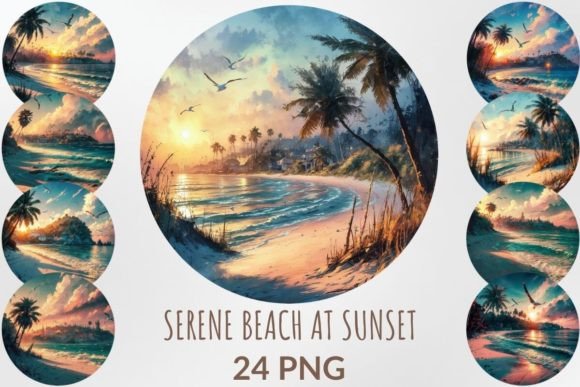 Serene Beach at Sunset Sublimation Pack: A Coastal Escape in Digital Form