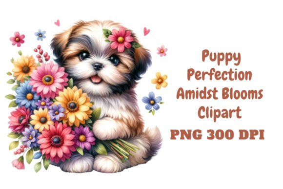 ShihTzu Perfection Amidst Blooms Clipart