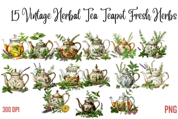 Vintage Herbal Tea Teapot Fresh Herbs: A Timeless Addition to Creative Projects