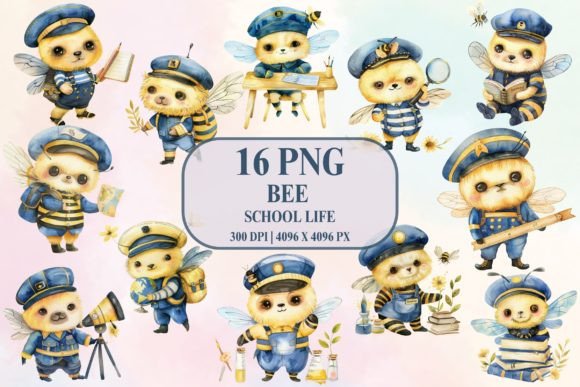 Watercolor Cute Bee School Life Cliparts: A Creative Asset for Digital and Print Projects