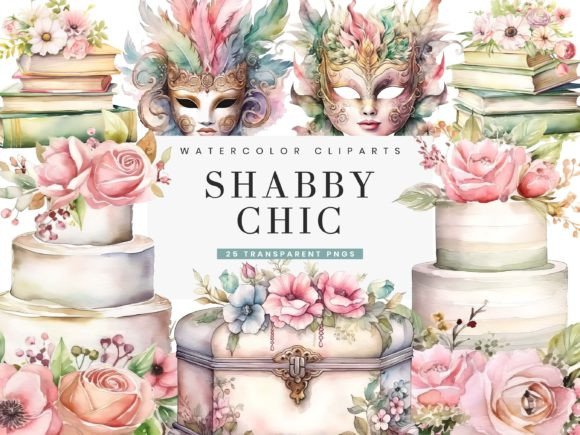 Watercolor Shabby Chic Clipart Bundle