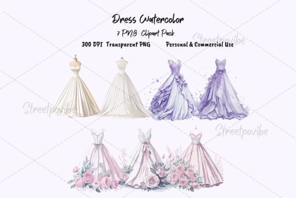 Wedding Dress Watercolor Clipart PNG Art: A Versatile Design Resource